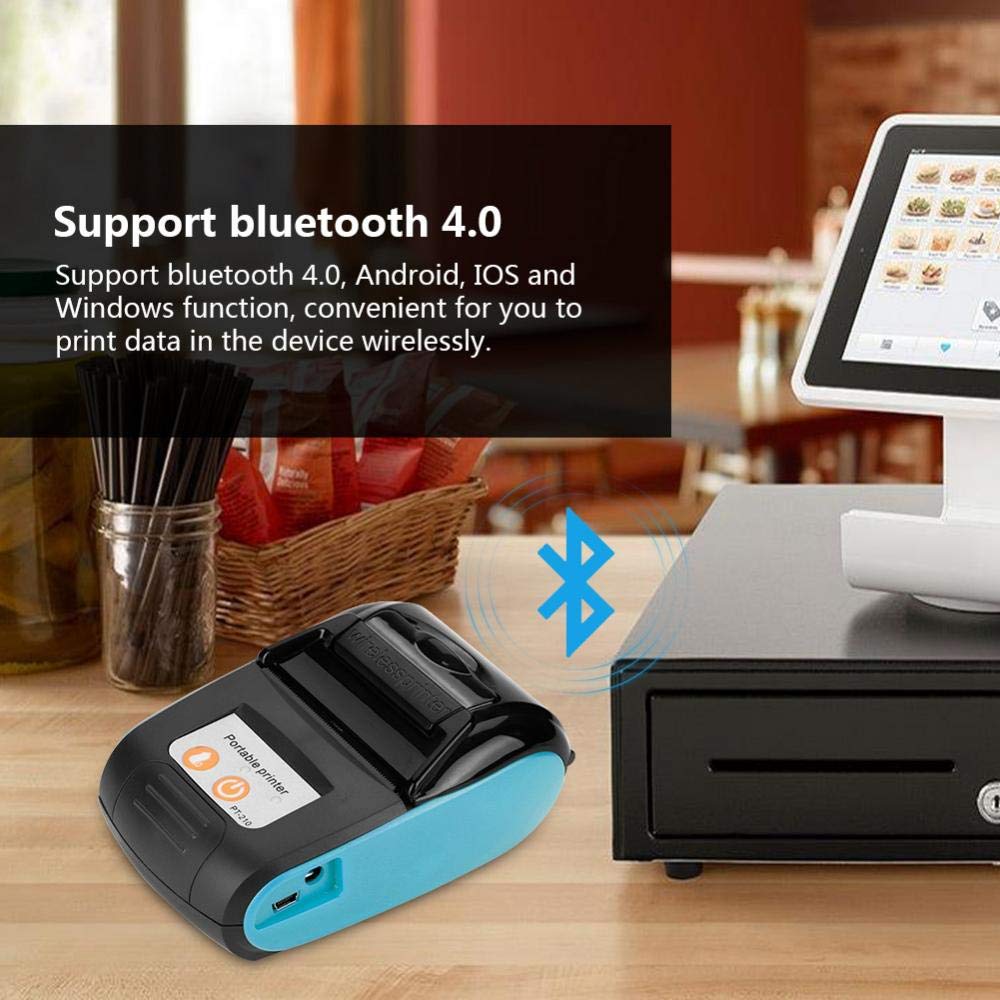 Portable 58mm Thermal Receipt Printer - 110-240V Bluetooth POS Printer for Android iOS Windows - Compact Lightweight Bill Printer for Retail Stores, Restaurants & Mobile Businesses (Blue)