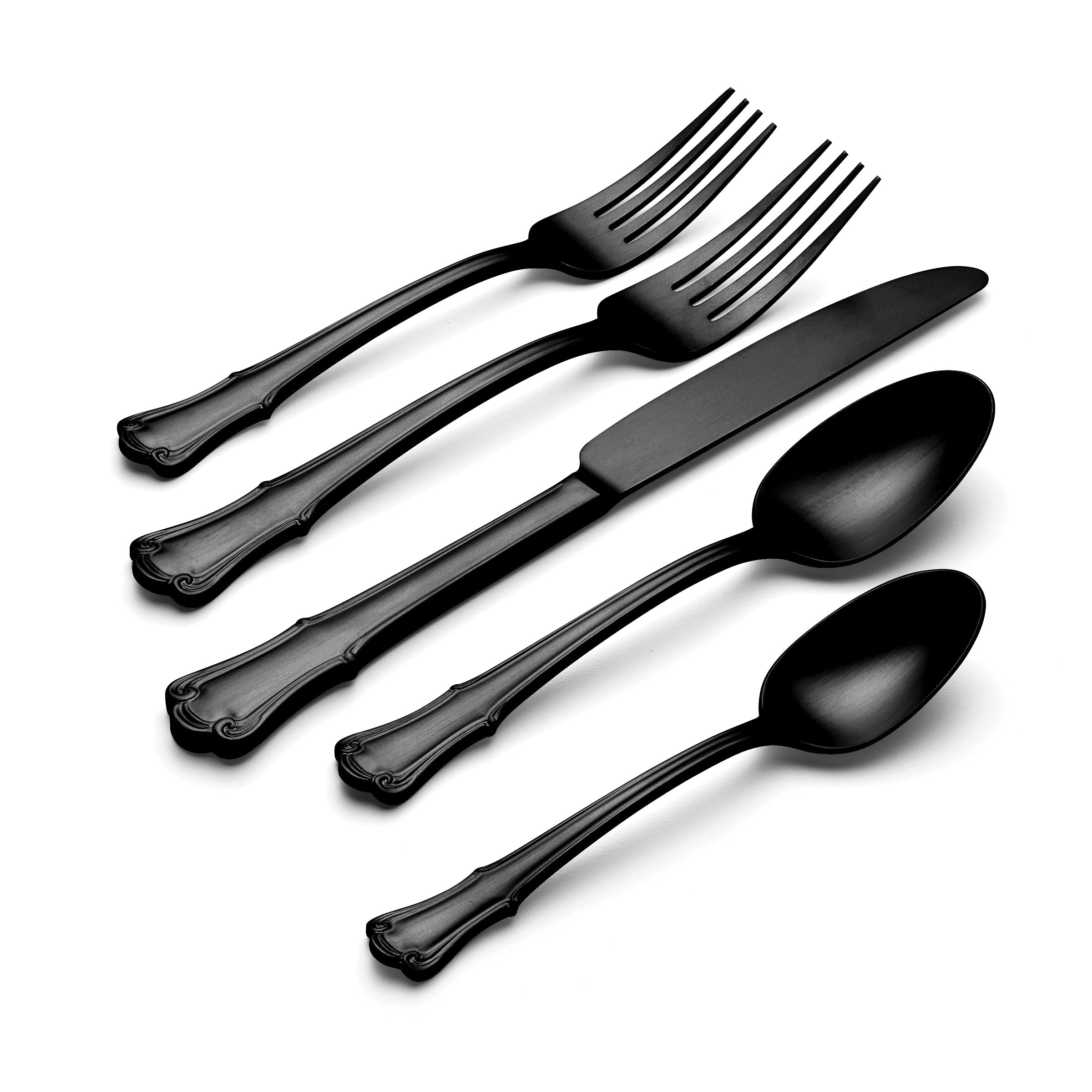 James Street Black Satin 20-Piece Flatware Set - Elegant Stainless Steel Cutlery for Dining, Wedding, and Formal Dinner Parties