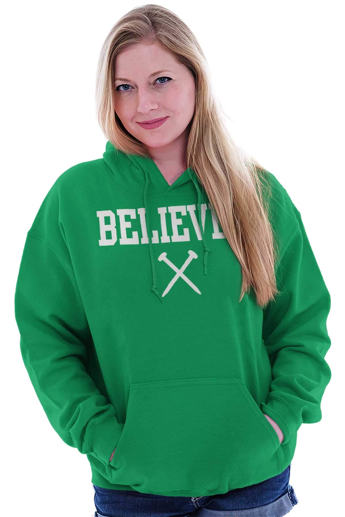 Classic Teaze Believer Nails Cross Christian Hoodie Sweatshirt for Women & Men - Religious Apparel for Church, Bible Study & Everyday Faith Wear