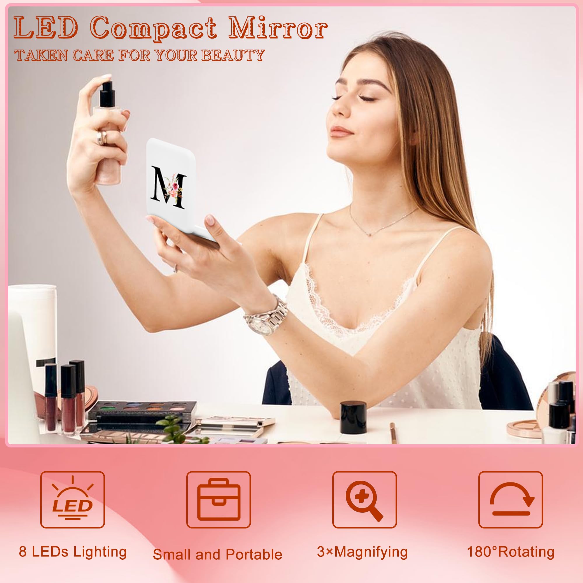 Personalized LED Compact Mirror with Light - 1X/3X Magnifying Travel Mirror for Purse & Makeup | Perfect Gift for Women & Teens