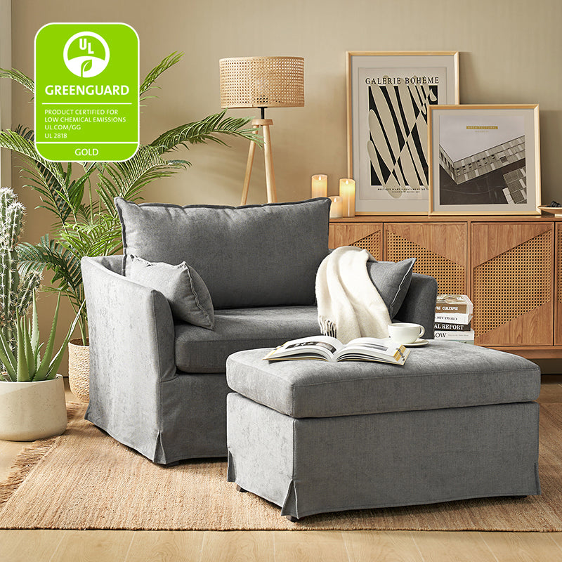 Comfortable Miles Slipcovered Armchair with Large Ottoman - Perfect for Living Room, Bedroom, or Home Office Relaxation