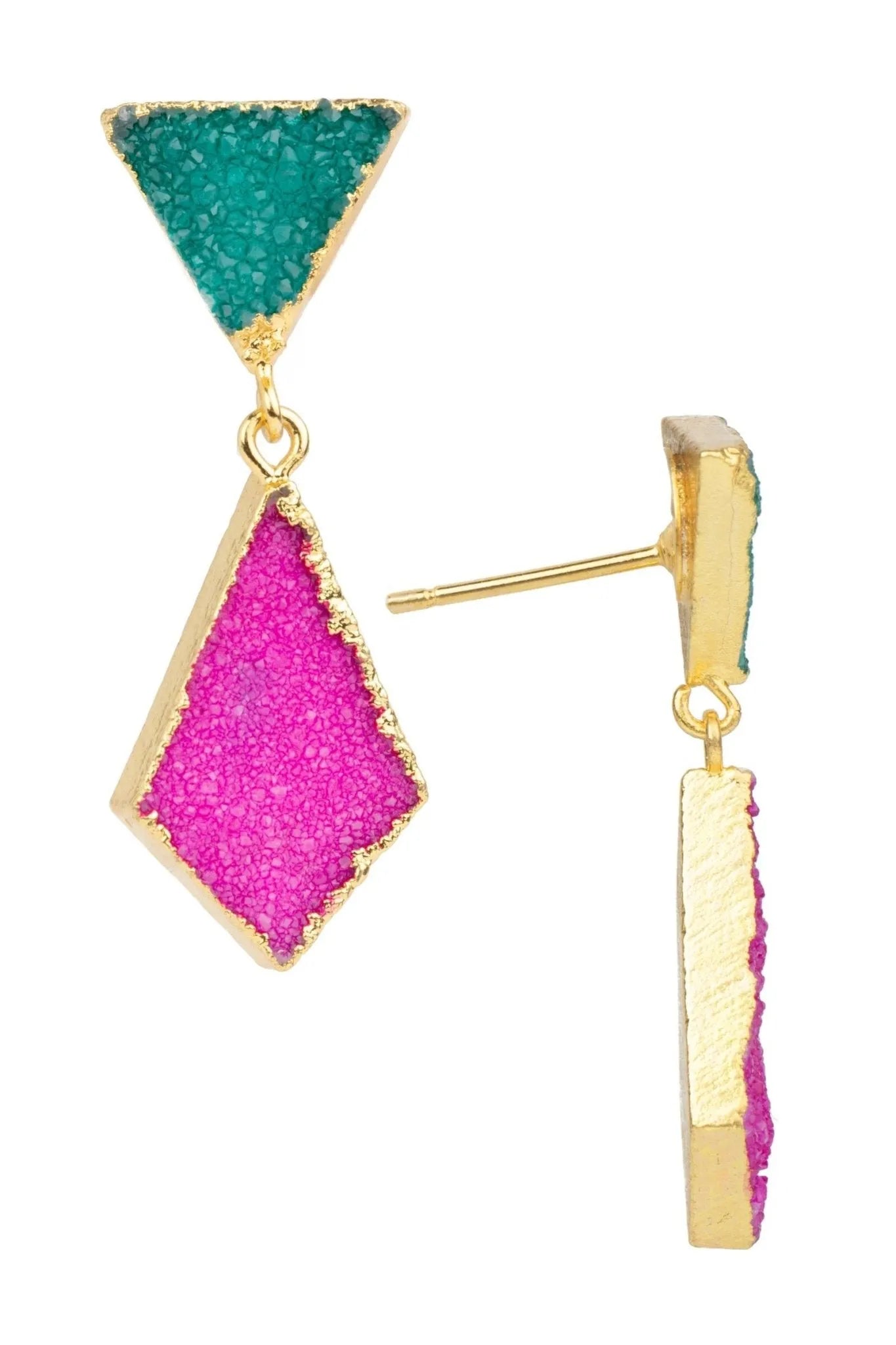 Geometric Druzy Drop Earrings for Women - Elegant Handmade Crystal Dangle Earrings - Perfect for Parties, Weddings & Everyday Wear