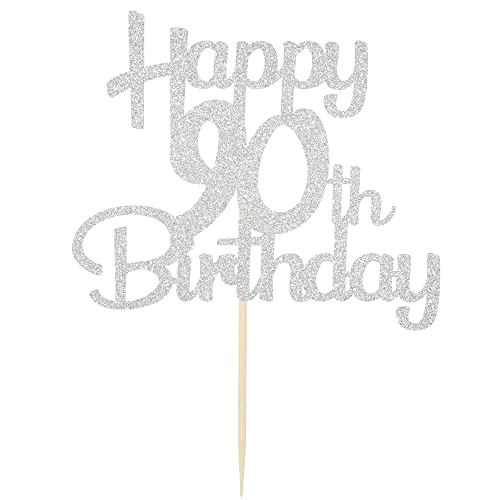 90th Cake Topper - Silver Glitter