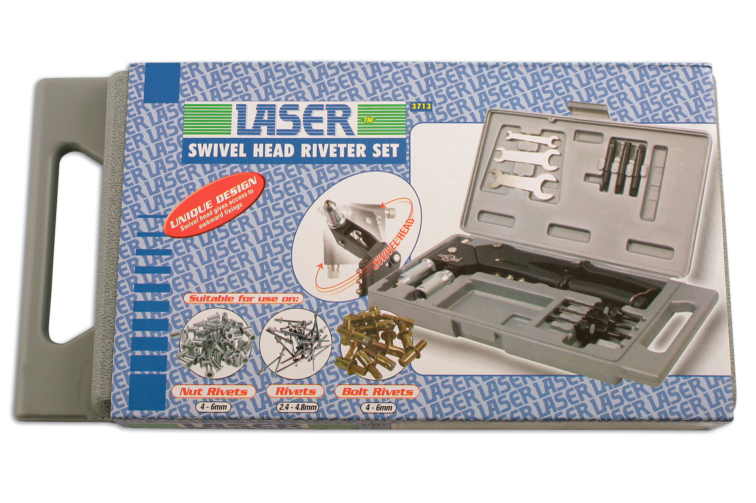 Laser 3713 Heavy Duty Riveter Set with Swivel Head - Professional Hand Rivet Gun Kit for Metal, Plastic & Leather - Perfect for DIY, Automotive & Home Repairs