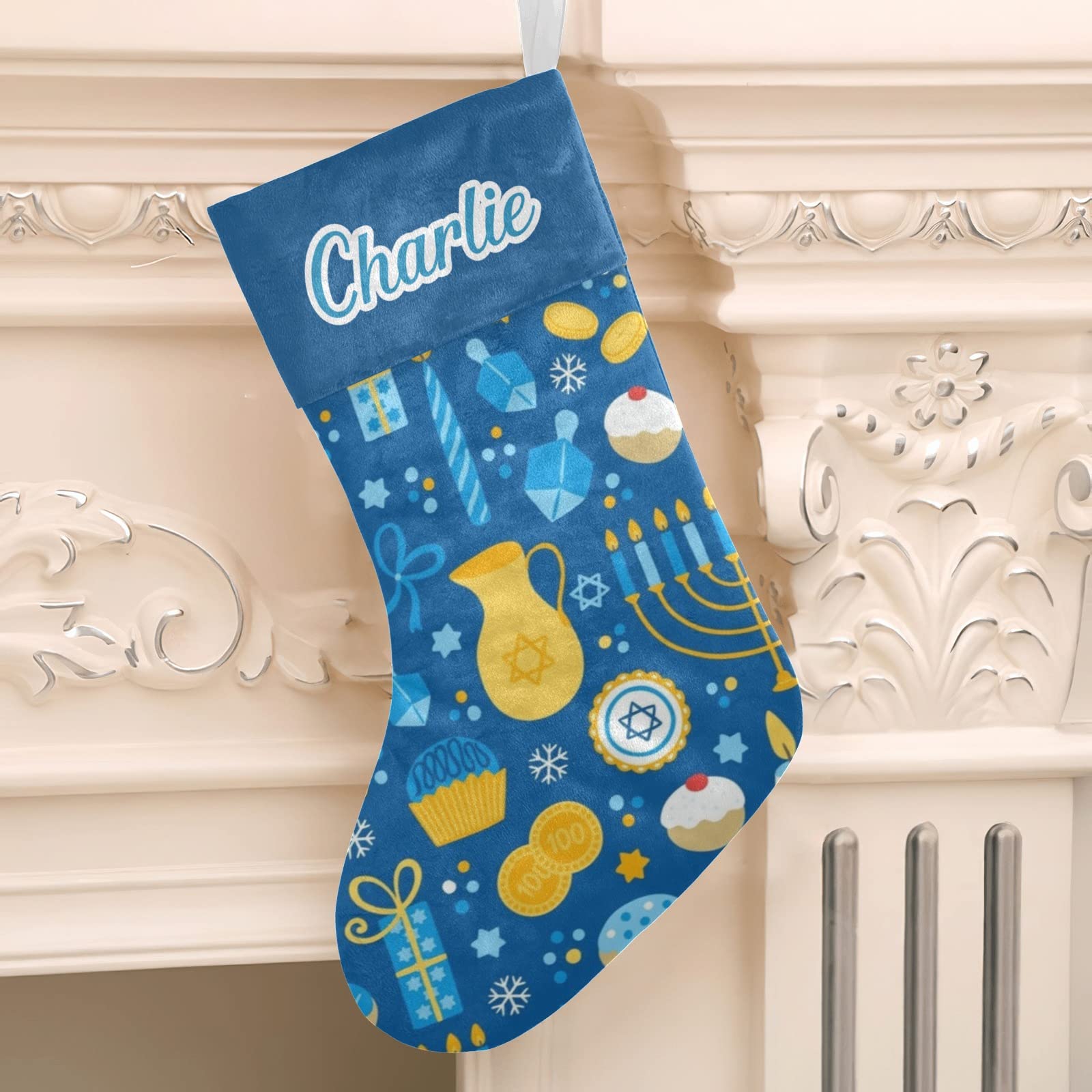 Personalized Hanukkah Christmas Stockings with Custom Name - 17.52 x 7.87 Inch Festive Holiday Decor for Fireplace Mantel, Gift Exchange & Family Traditions