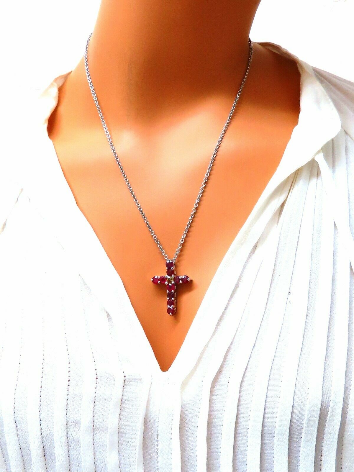 5.73ct Natural Ruby & Fancy Yellow-Green Diamond Cross Pendant in 14K Gold - Elegant Jewelry for Weddings, Anniversaries & Special Occasions