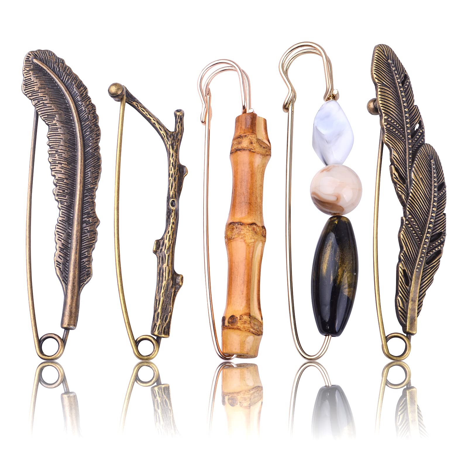 5pcs Vintage Chic Brooch Extra Large Heavy Duty Safety Pins - Fashion Accessories for Women & Men - Perfect for Sweaters, Shawls, Collars, Scarves, Blankets & DIY Crafts (5 Styles) - Great for Outfits, Gifts & Home Decor