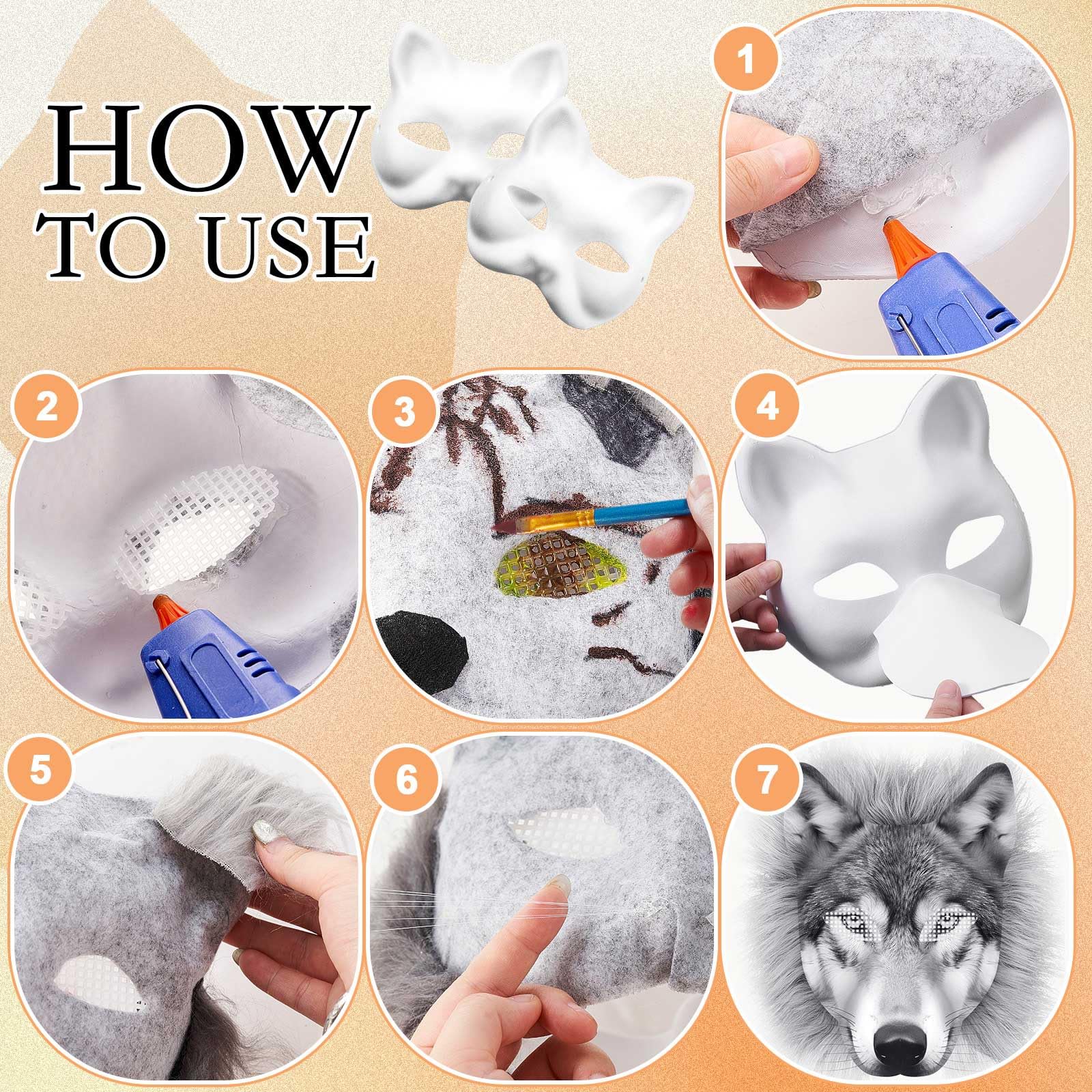 18 Pcs DIY Therian Wolf Costume Mask Kit - Blank Faux Fur Fabric, Felt & Mesh Sheets for Halloween Cosplay, Costume Parties & Role-Playing