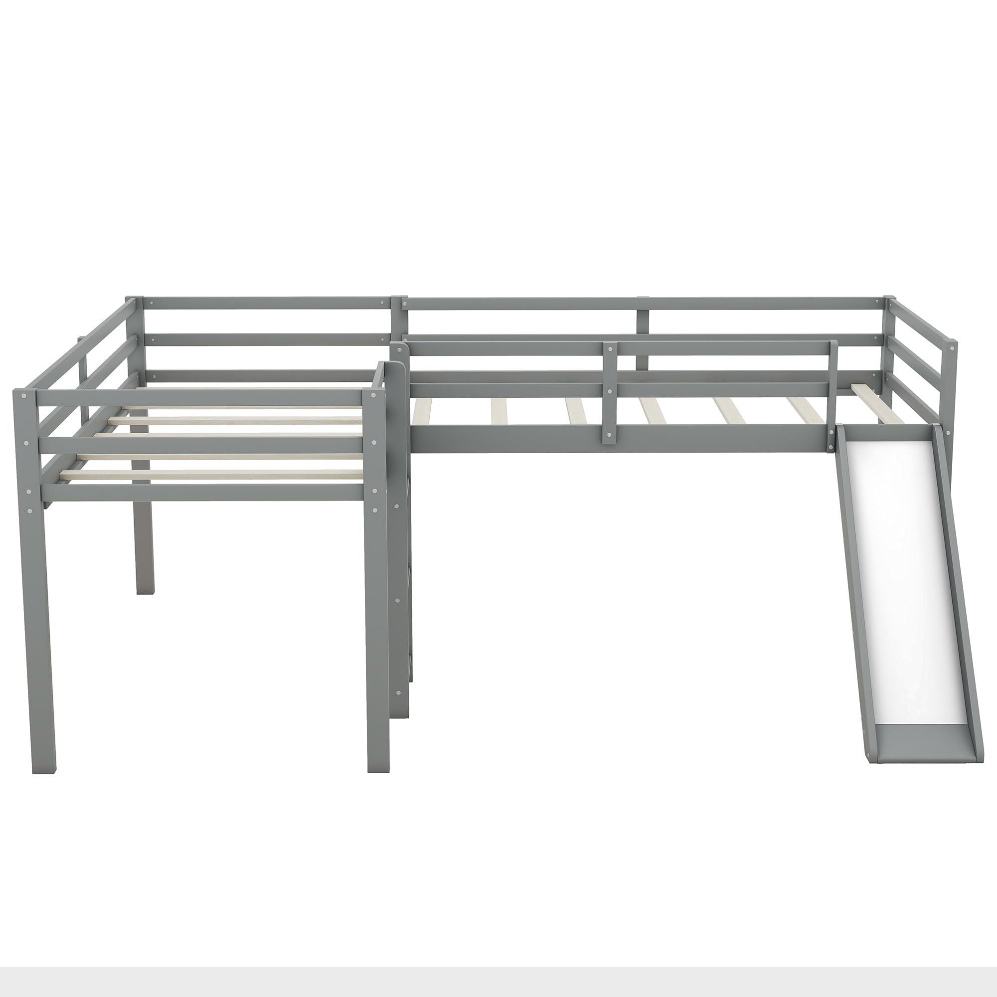 Harper & Bright Designs Twin L-Shaped Loft Bed with Slide - Grey Wooden Bunk Bed for Kids & Teens - Country Style Loft Bed with 200 Lbs Weight Capacity - Perfect for Small Bedrooms, Playrooms & Dorm Rooms