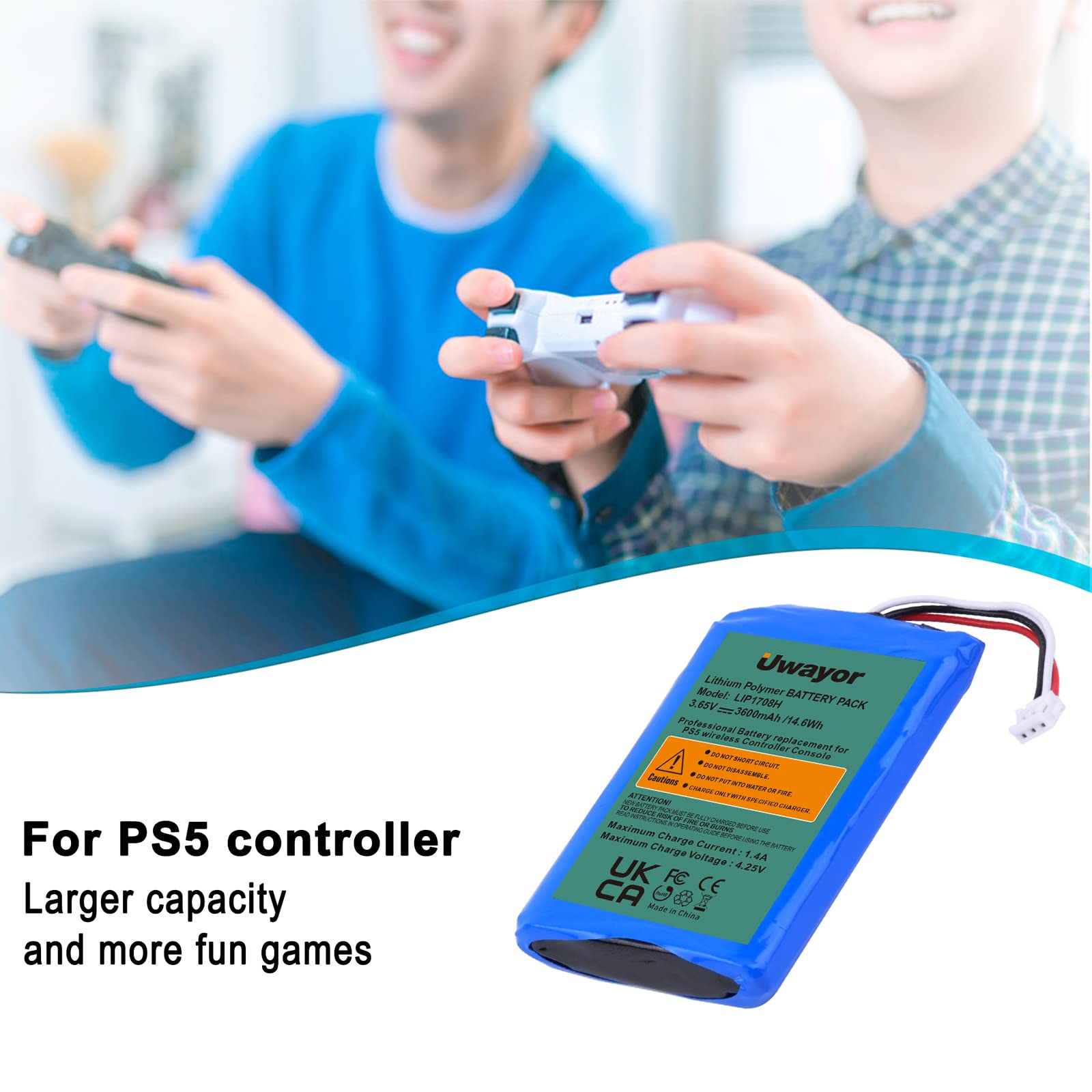 Uwayor 3600mAh High Capacity Replacement Battery for PS5 Controller - Long Lasting Playstation 5 DualSense Charging Battery - Perfect for Gaming, Streaming & Extended Play Sessions