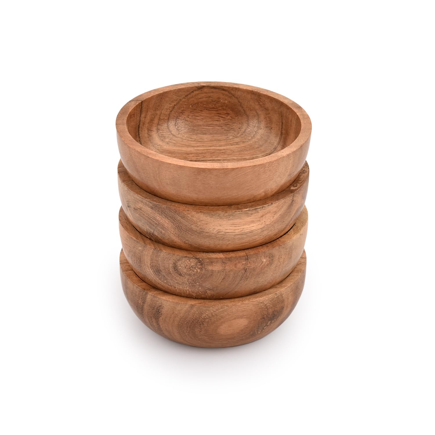 Premium Acacia Wood Small Bowls Set of 4 - 4