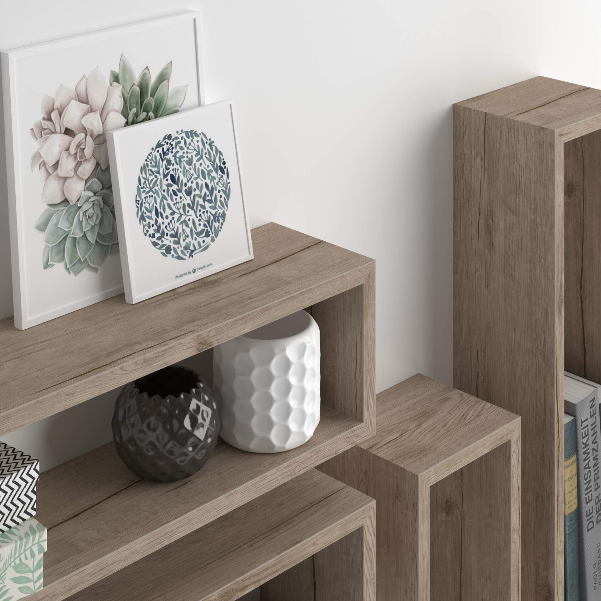 Iacopo Cube Wall Shelf Set of 4 - Modern Oak Melamine Wall Mount Shelves for Kitchen & Living Room Storage | Italian Design Floating Shelves for Home Decor, Books & Display