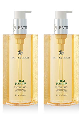 BATH and BLOOM Jasmine & Aloe Vera Shower Gel - 250ml x 2 Pack | Moisturizing Body Wash for Dry Skin | Relaxing Aromatherapy for Spa & Bath Time