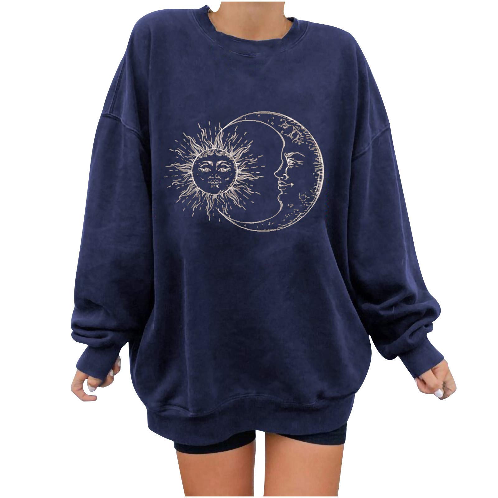 Funny Graphic Tees for Women - Oversized Short Sleeve T-Shirt with Sun and Moon Design | Casual Wear, Street Style & Festival Outfit