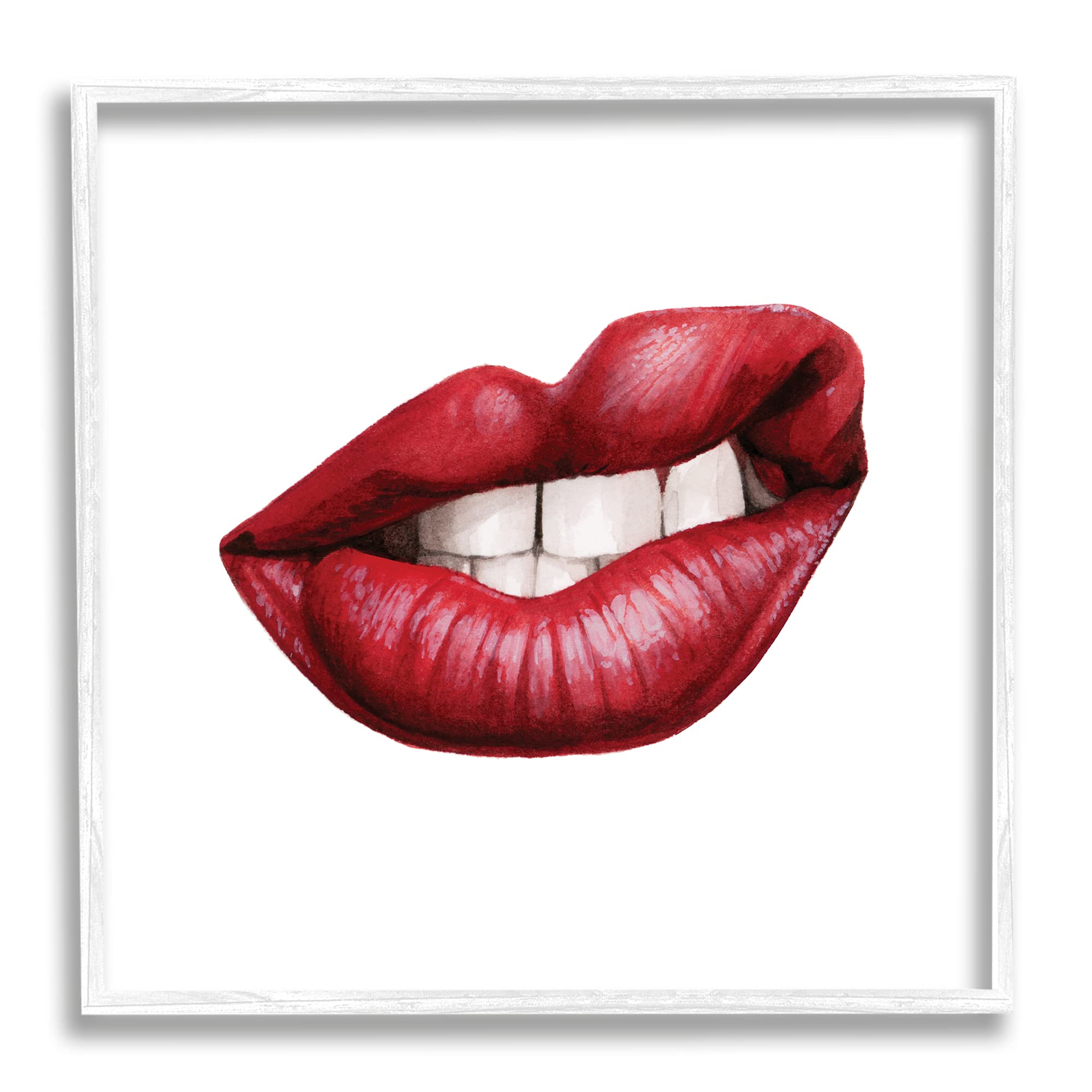Stupell Industries 'Sneering Lips' Bold Red Lipstick Teeth Wall Art - 24x24 Inch Framed Canvas Print by Grace Popp | Modern Home Decor for Living Room, Bedroom & Office