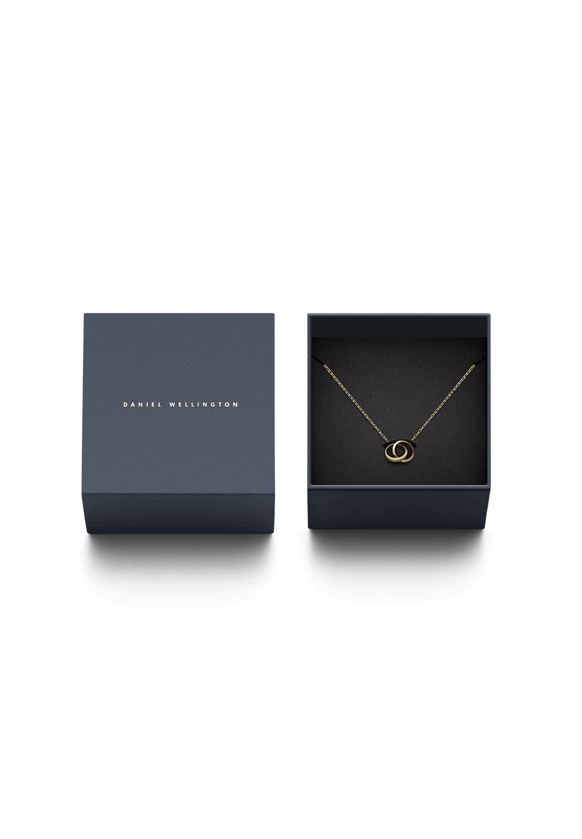 Daniel Wellington Elan Unity Gold Pendant Necklace - 316L Stainless Steel Interlocking Double Circle Ring Necklace for Women & Men, PVD Gold Plated, 44cm Chain, Elegant Unisex Jewelry Gift for Anniversary, Valentine's Day & Special Occasions
