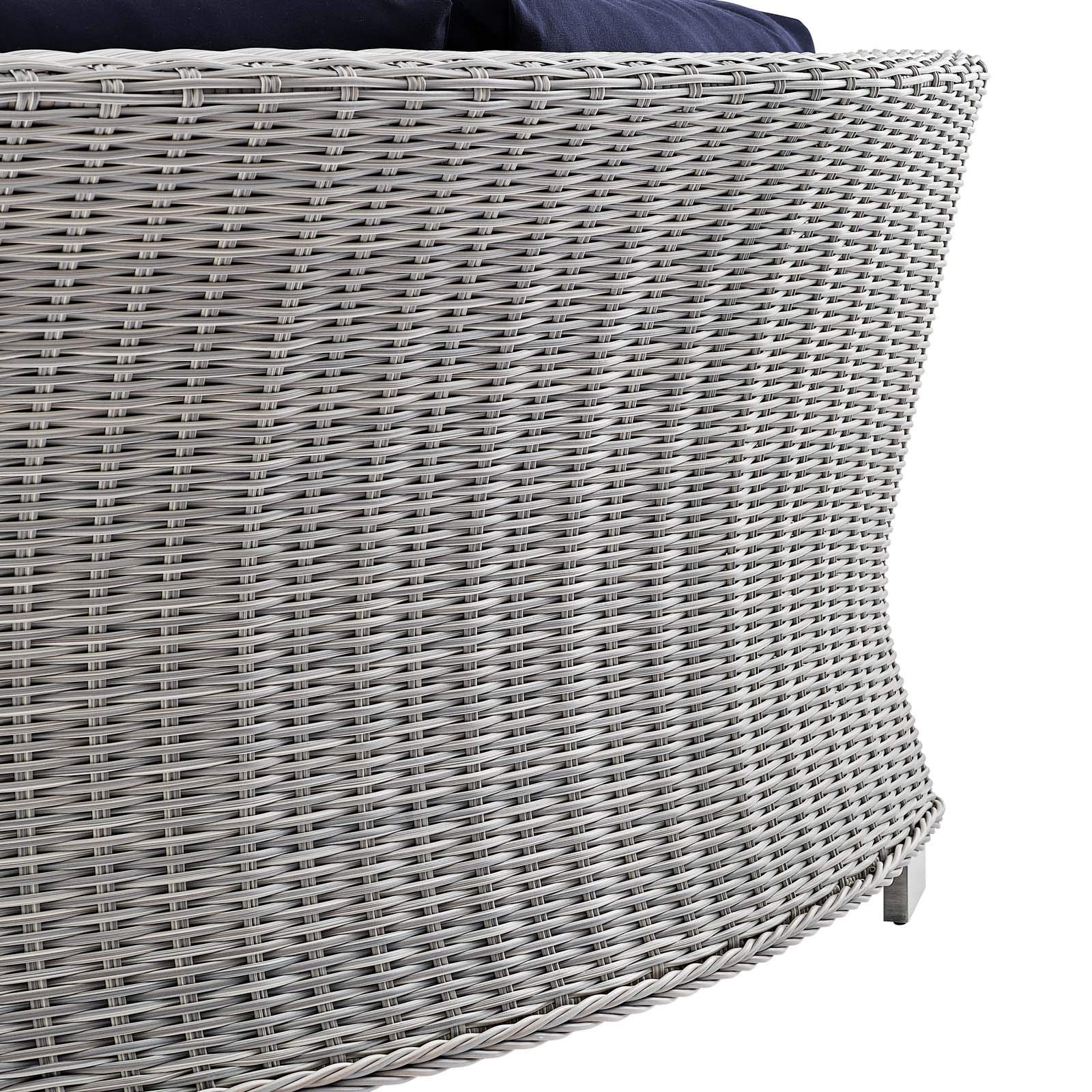 Modway Conway Sunbrella Outdoor Patio Wicker Rattan Round Corner Chair - Light Gray Navy - Weather-Resistant Lounge Chair for Poolside, Garden & Backyard Relaxation
