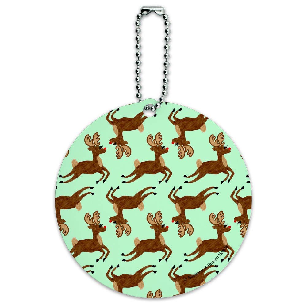 Festive Prancing Reindeer Christmas Luggage Tag - Round ID Card for Suitcase & Carry-On Bags | Perfect for Holiday Travel & Gift Giving