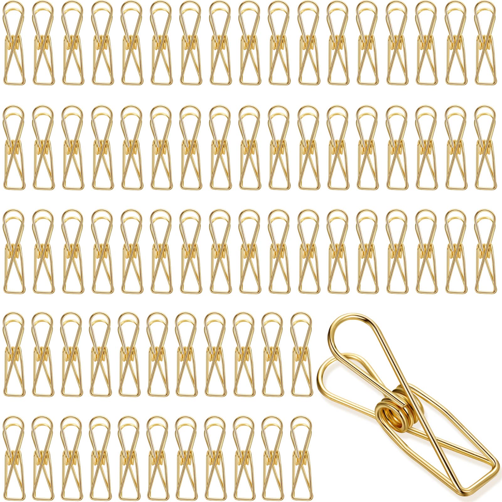 100 Pcs Gold Small Metal Wire Hollow Out Paper Clips - Multipurpose Stainless Steel Utility Clips for School, Office, Kitchen & Outdoor Use - Perfect for Organizing Documents, Bills, Clothes & More