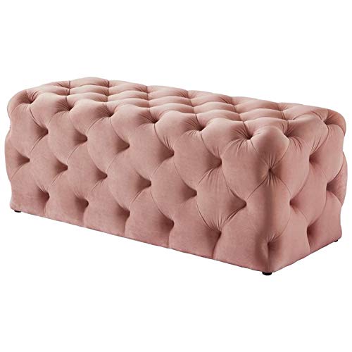 Brika Home Velvet Tufted Bench in Pink Blush - Luxurious Upholstered Seat for Bedroom, Living Room & Entryway Decor