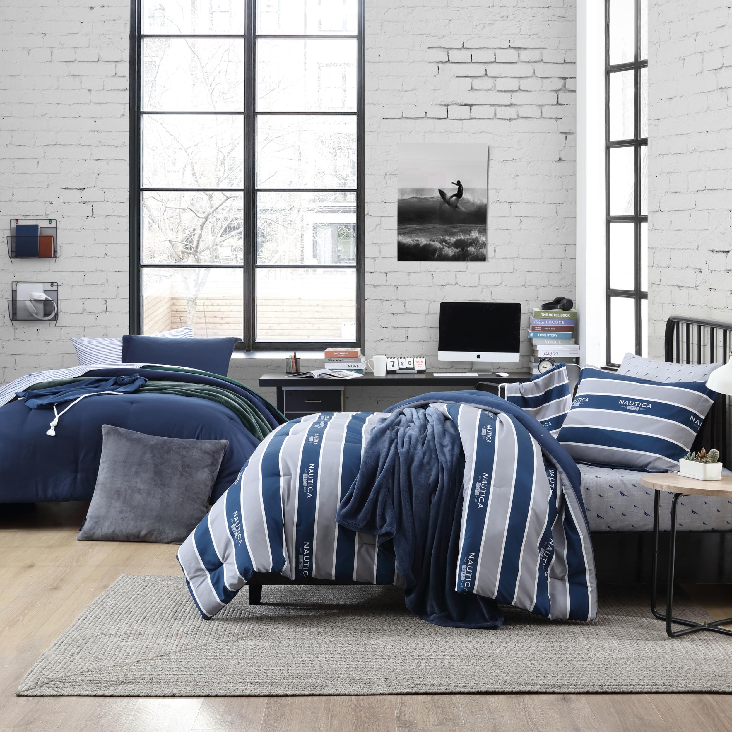 Nautica Twin XL Reversible Comforter Set - Includes Fitted Sheet, Pillowcases, Sham & Laundry Bag | Dorm Room & College Essentials | Navy Blue Bedding for Boys & Girls | Perfect for Guest Rooms & Small Spaces