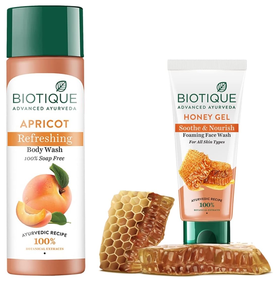 Biotique Bio Apricot Refreshing Body Wash 190ml & Bio Honey Gel Face Wash 100ml - Natural Skincare for All Skin Types | Hydrating & Cleansing for Daily Shower & Facial Routine