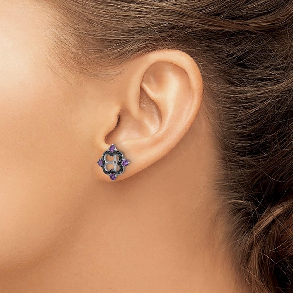 Diamond2Deal Sterling Silver Rhodium Plated Amethyst & Black Sapphire Earring Jacket (0.43