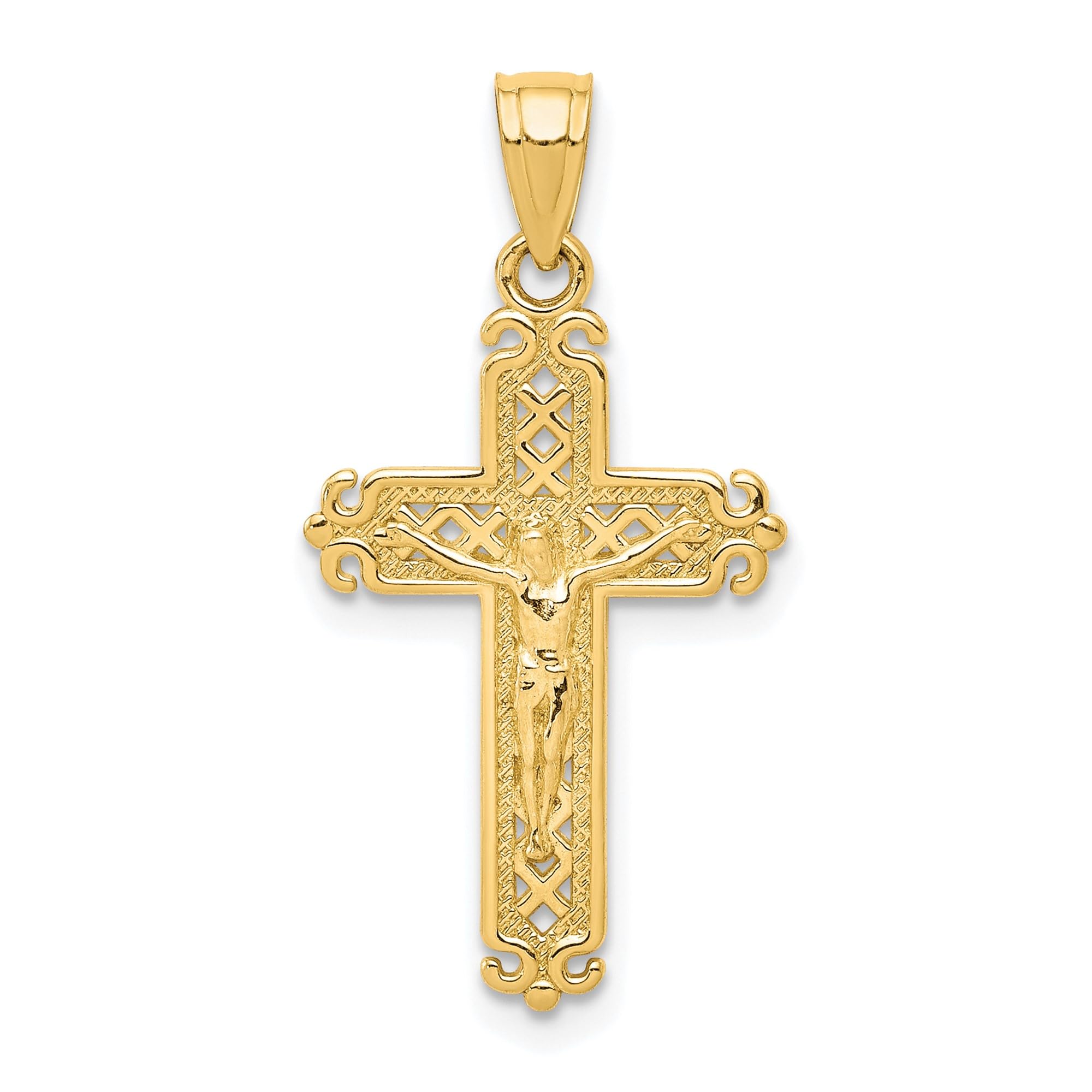 10K Solid Yellow Gold Jesus Christ Crucifix Necklace - Religious Cross Pendant for Women & Men - Perfect for Baptism, Confirmation, Church & Daily Wear