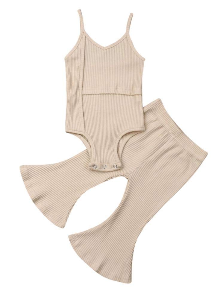 Emmababy Baby Girl Knitted Sleeveless Jumpsuit Romper & Ribbed Bell Bottom Leggings Set - Winter Outfit for Newborn Infant Toddler - Perfect for Holiday Photos, Family Gatherings and Winter Playdates
