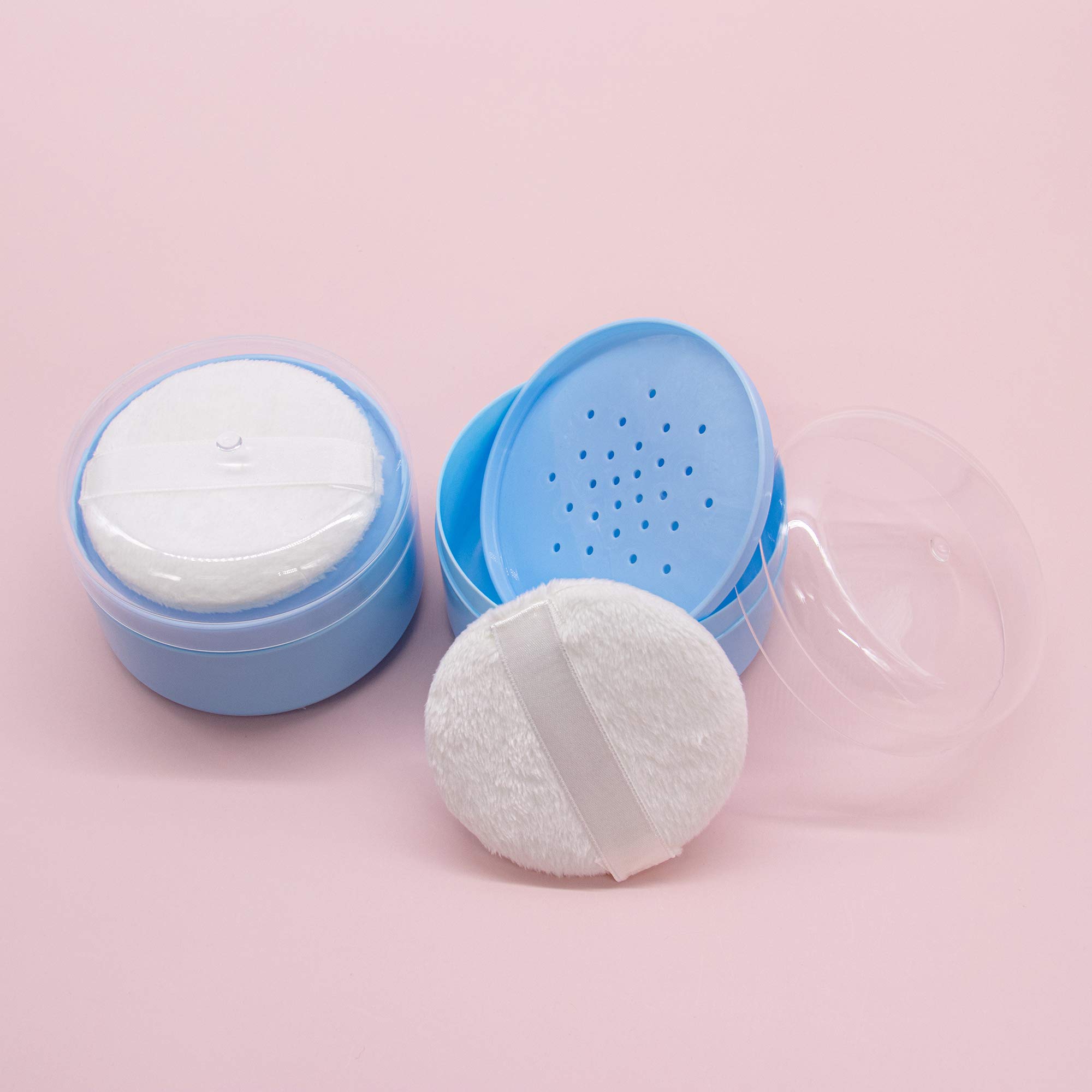 AUEAR 2 Pack Empty Body Powder Containers with Puff & Sifter - Travel-Friendly Talcum Powder Dispenser for Home & Gym (Blue, 3.54