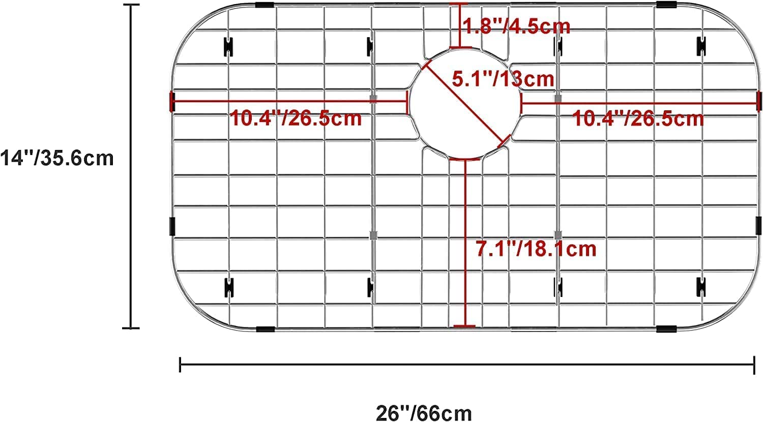 26 x 14 Inch Stainless Steel Kitchen Sink Grid Protector with Rear Drain, Durable Sink Rack for Single Bowl, Ideal for Protecting Sink Bottom and Enhancing Kitchen Workflow