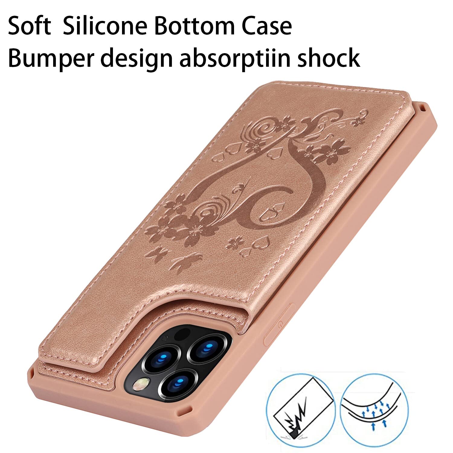 Premium Leather Wallet Case for iPhone 12/12 Pro - Shockproof Protective Cover with Card Holder, Stand & Wrist Strap (Rose Gold) | Perfect for Business, Travel & Everyday Use