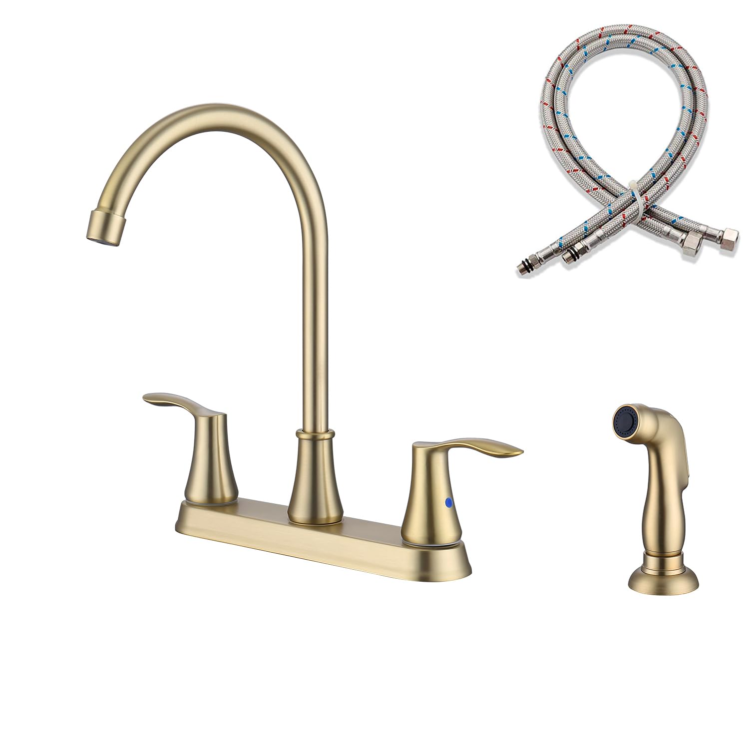 Delle Rosa Brushed Gold Kitchen Faucet with Pull-Out Sprayer - 8 Inch Centerset 2-Handle High Arc Stainless Steel Sink Faucet for Modern Kitchens | Perfect for Washing Dishes, Filling Pots & Cleaning Countertops