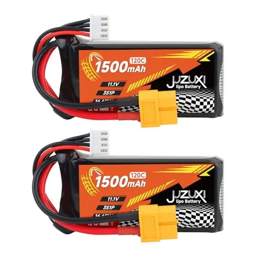 2Pcs 11.1V 1500mAh 3S 120C Lipo Battery Rechargeable Lithium Polymer Battery with XH & XT60 Connector - Compatible with FPV Racing Drones, RC Cars, Boats, Quadcopters, Helicopters & Airplanes - Perfect for High-Speed Racing, Aerial Photography & RC Model Power Supply