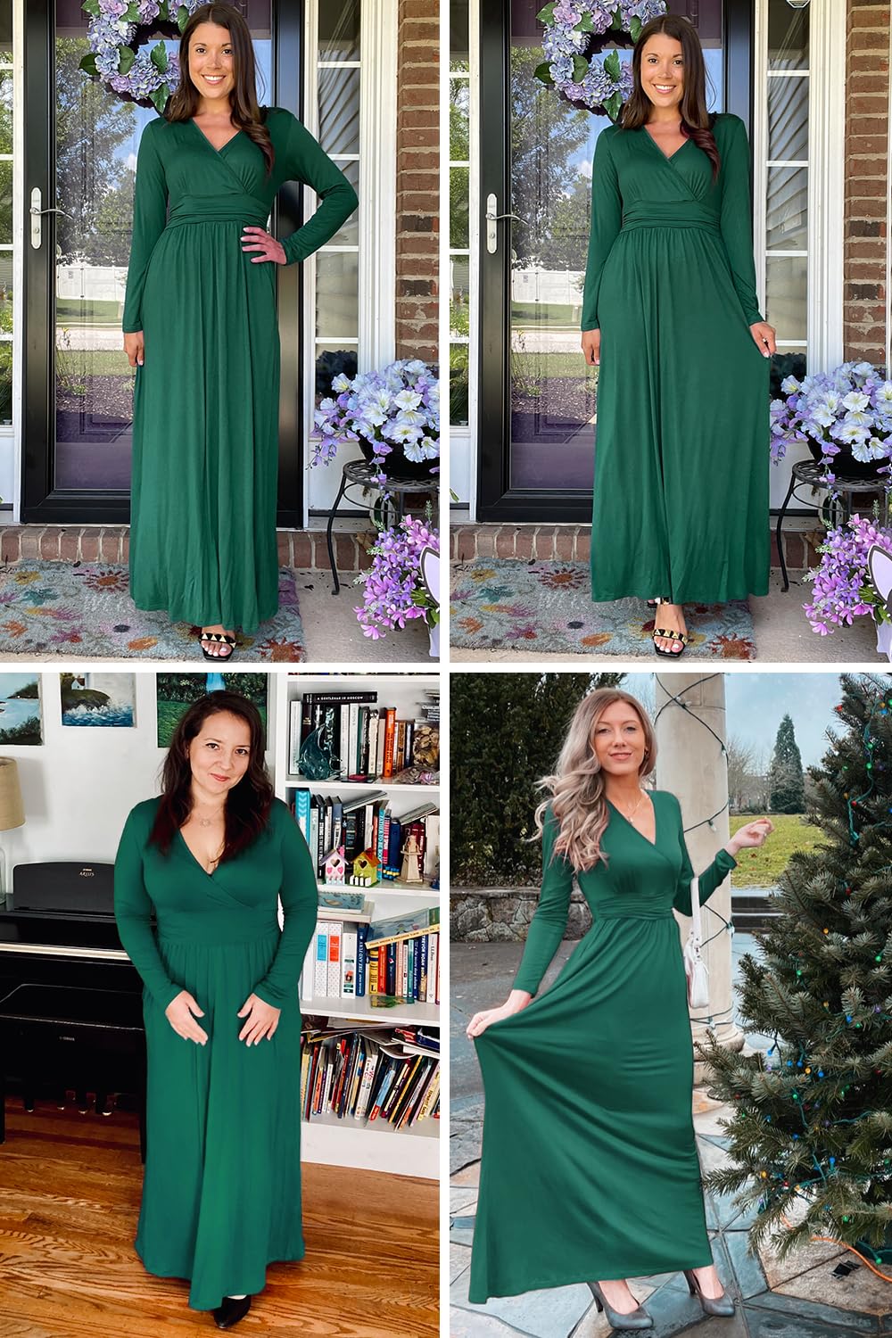 OUGES Women's Long & Short Sleeve V-Neck Wrap Waist Maxi Dress - Elegant Flowy Summer Beach Dress for Vacation, Party & Casual Wear