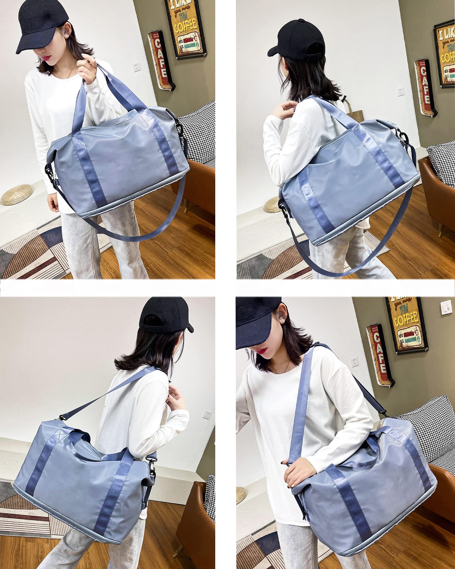 Expandable Travel Duffle Bag for Women - Waterproof Weekender Carry On Overnight Gym Bag with Shoe Compartment (Blue) | Perfect for Weekend Getaways, Gym Workouts & Airplane Travel