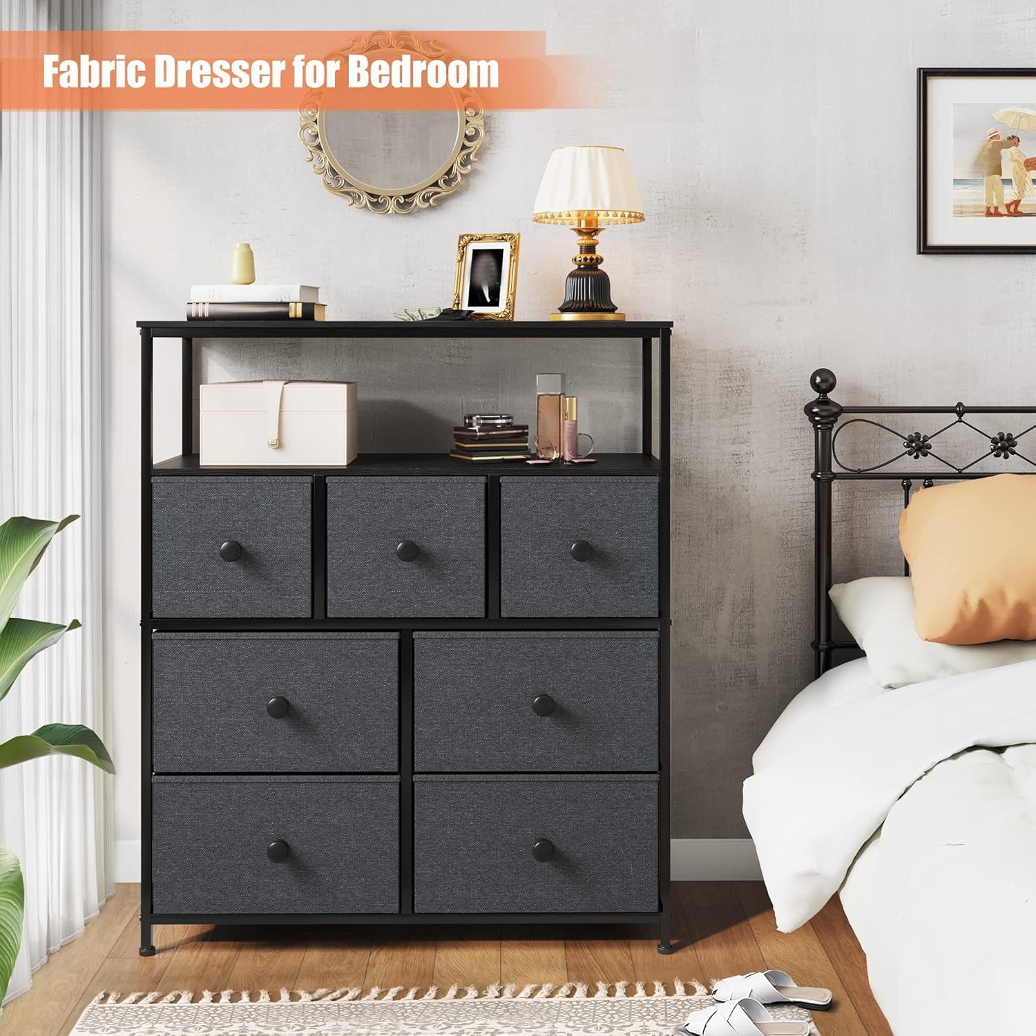 7-Drawer Purple Dresser for Bedroom - Wooden Top & Metal Frame Clothes Storage Chest - Perfect for Bedroom Organization & Entertainment Center Setup