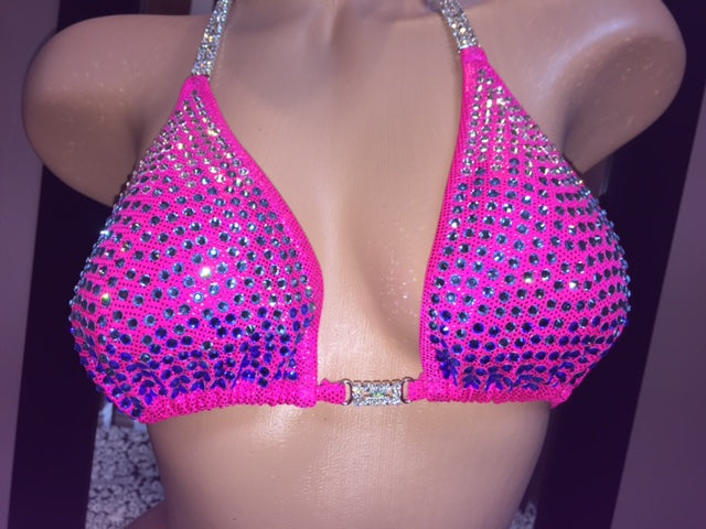 Bk110010 Hot Pink Ombre Bikini Competition Suit - IFBB & NPC Approved - High Performance Swimsuit for Bodybuilding & Fitness Shows