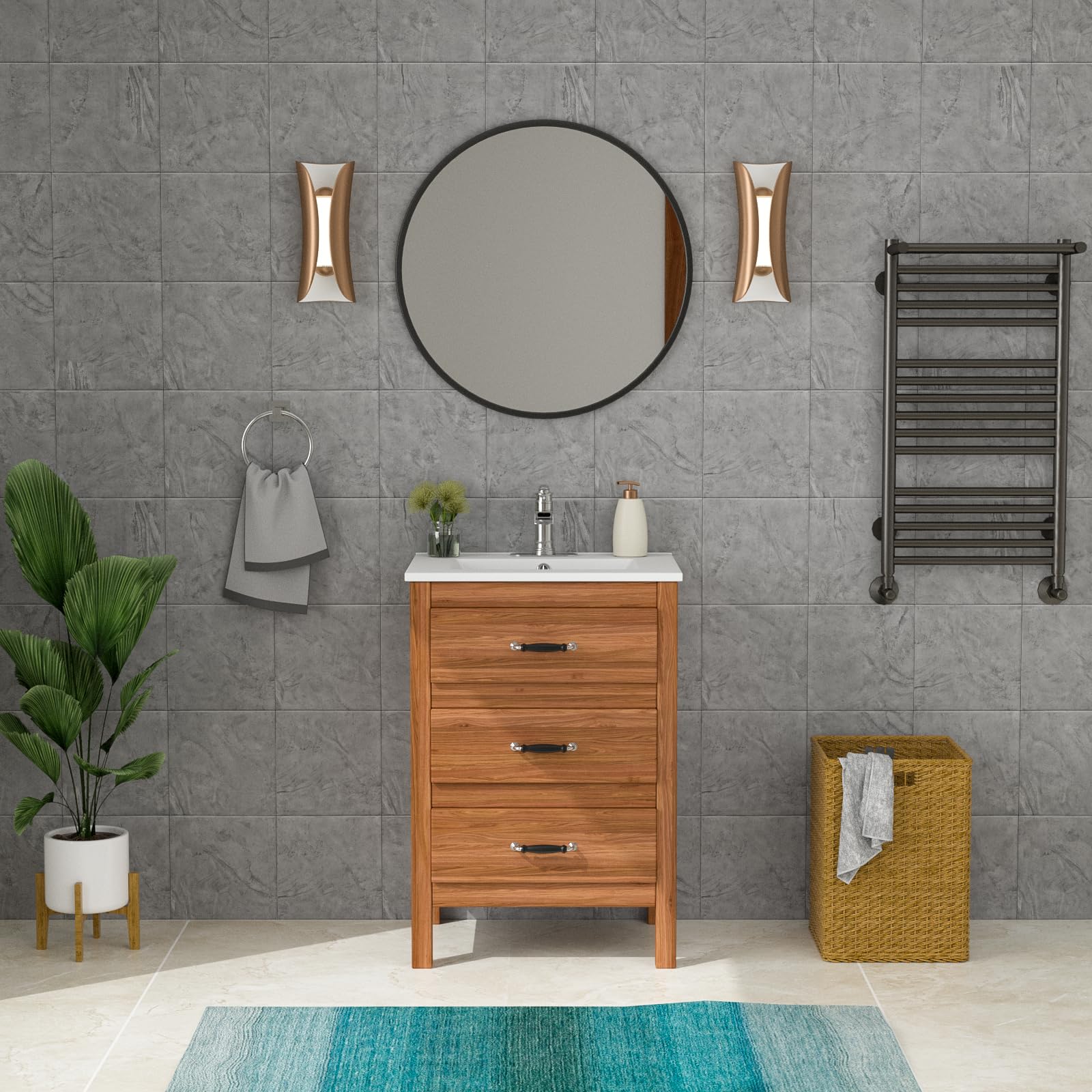 Lordear White Porcelain Ceramic Bathroom Sink - 24 x 18 Inch Drop-In Vanity Top with Single Faucet Hole - Perfect for Modern Bathroom Renovations and Small Space Vanities