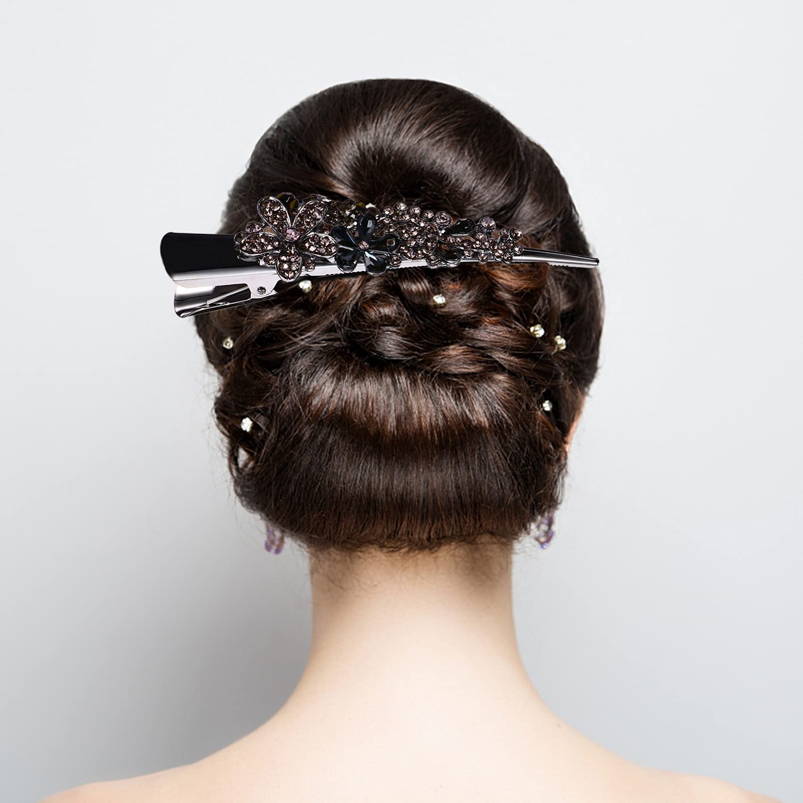 Lurrose 3pcs Metal Duckbill Hair Clips with Rhinestones - Alligator Hair Clips for Women, Hair Styling Accessories for Weddings, Parties & Everyday Use