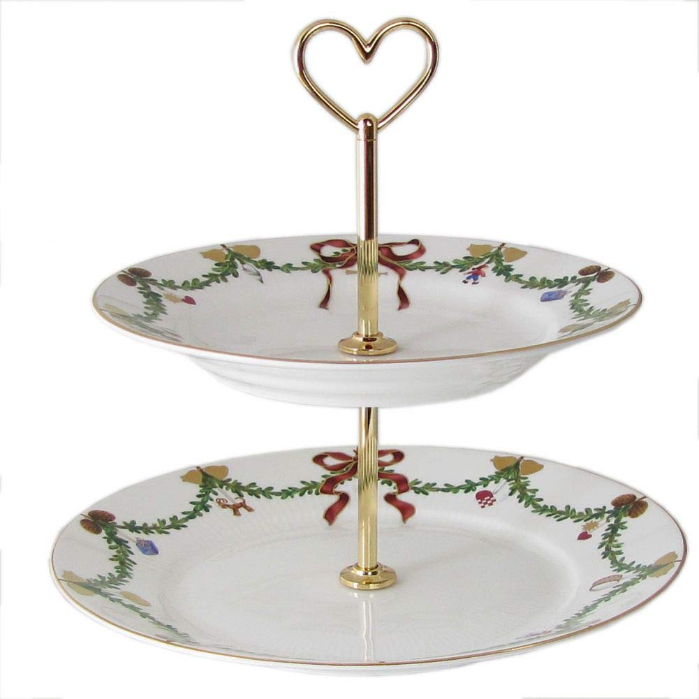 Royal Copenhagen Star Fluted Christmas Cake Stand - Elegant Porcelain Dessert Platter for Holiday Parties, Multi-Color Scandinavian Design for Xmas Baking & Table Decor