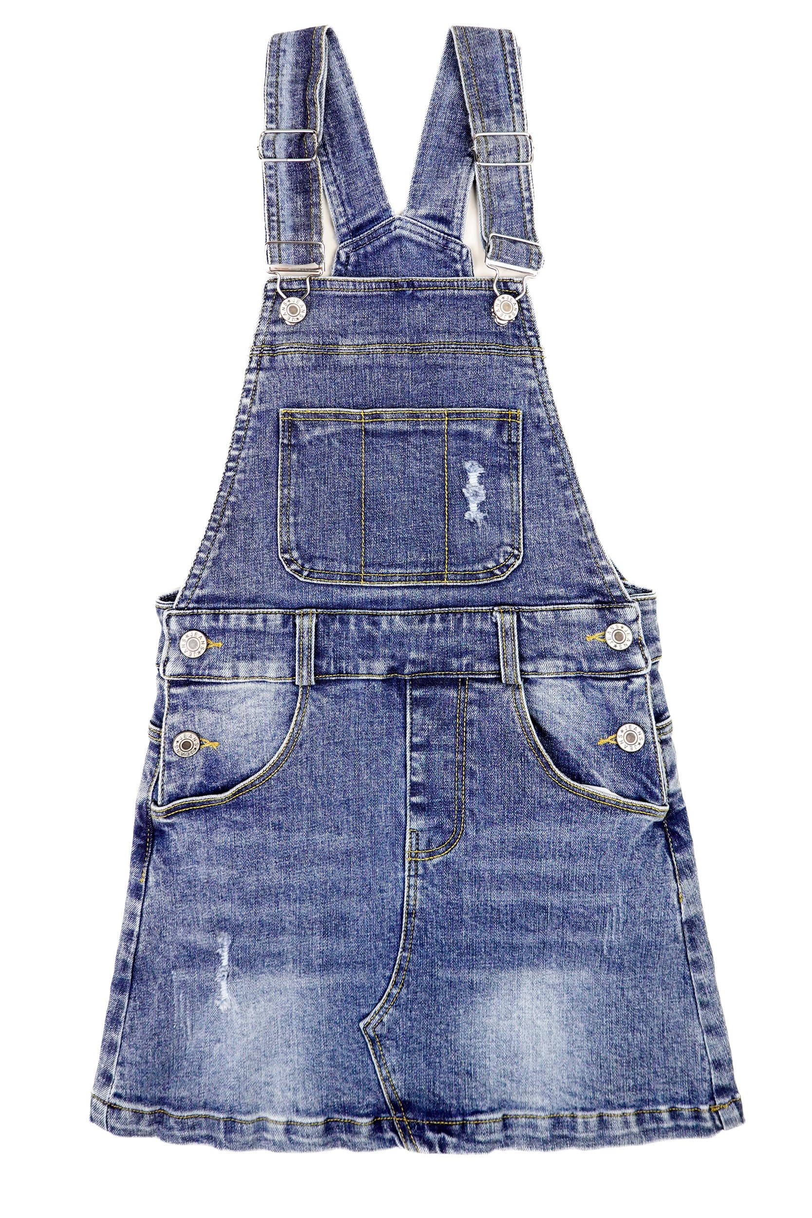 KIDSCOOL SPACE Girls Denim Skirt - Ripped A-Line Jean Overall Dress for Little & Big Girls (6-14T) | Stylish Casual Outfit for School, Playdates & Family Outings