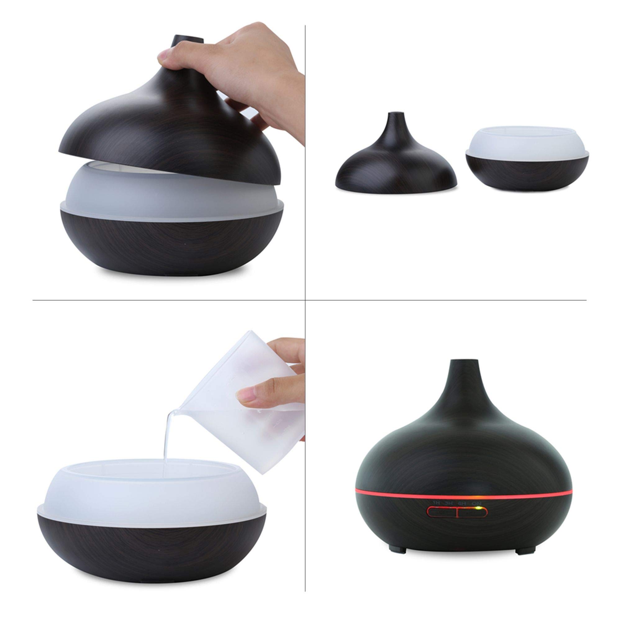 2 Pack EcoGecko Dark Wood Grain Ultrasonic Essential Oil Diffuser - Cool Mist Humidifier with Timer & 7 Color LED Lights for Home, Office, Bedroom, Nursery, Yoga Studio - Aromatherapy & Air Moisturizing Solution