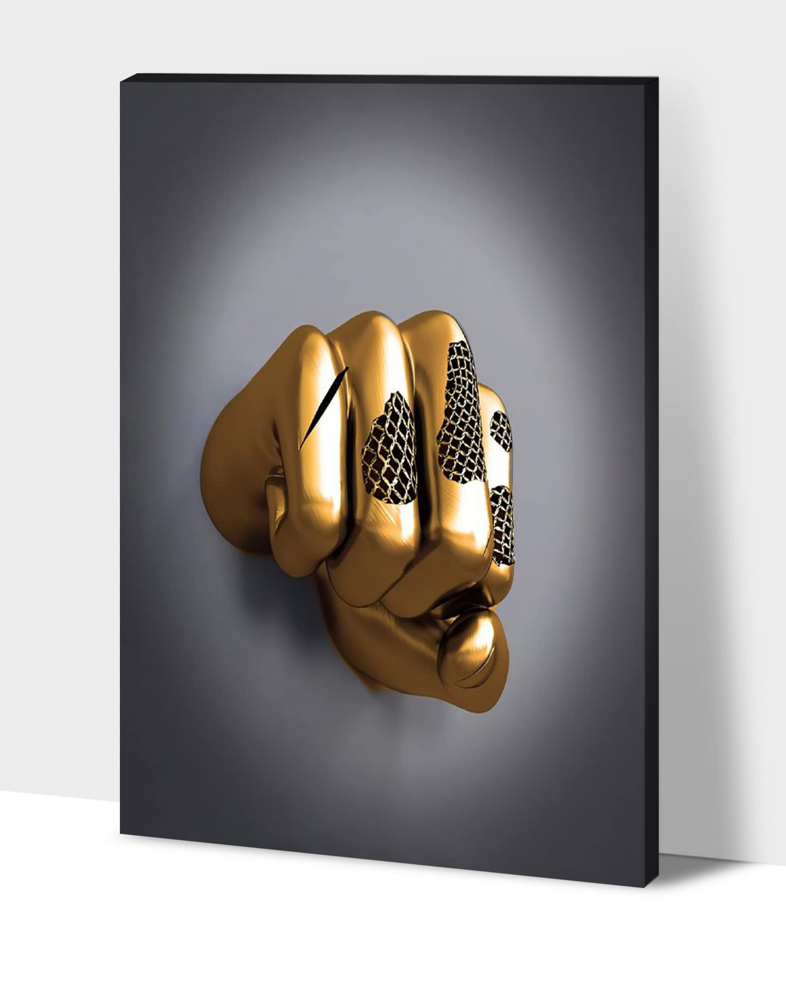 3D Metal Effect Fist Canvas Wall Art - Modern Silver Framed Wall Decor for Men's Bedroom & Living Room - Valentine's Day Gift Idea - 18x24 Inches - Perfect for Home Office, Man Cave, or Contemporary Interior Design