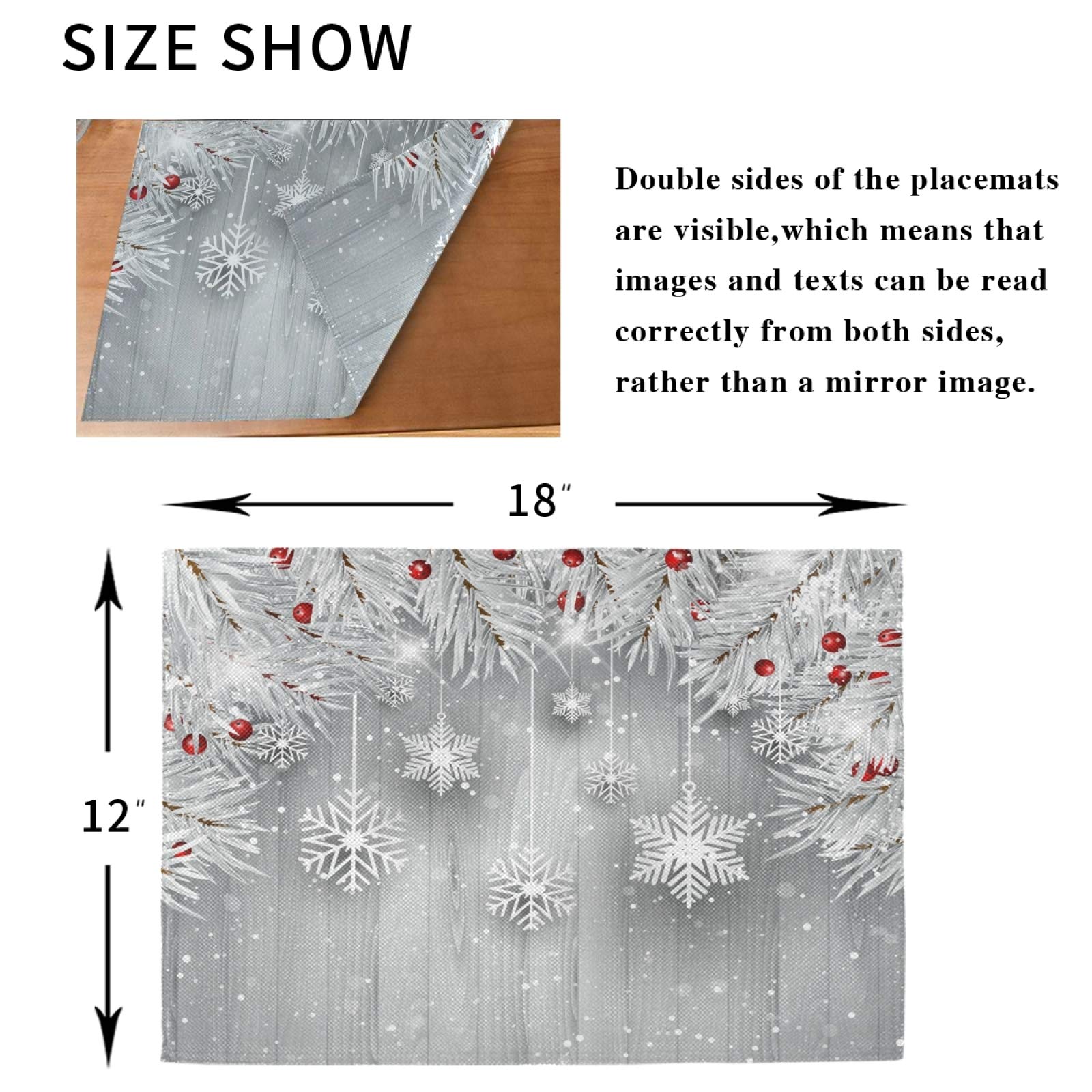 ALAZA Silver Christmas Tree Snowflake Burlap Placemats - Set of 6 Holiday Dining Table Mats for Home & Kitchen Decor - Perfect for Christmas Dinner, Winter Party, and Festive Table Settings