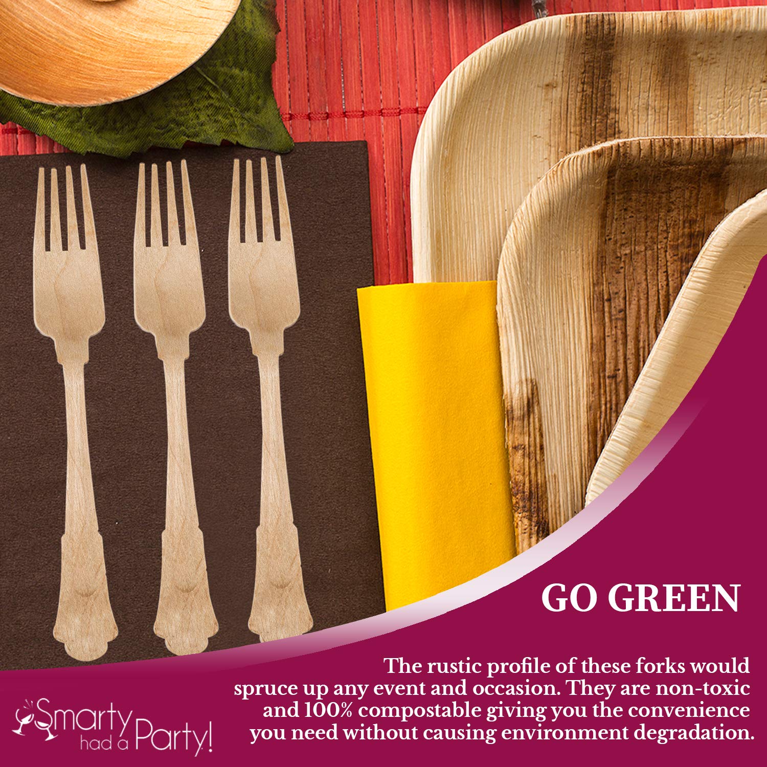 100% Compostable Birch Wood Forks 600 Pcs - 7.5