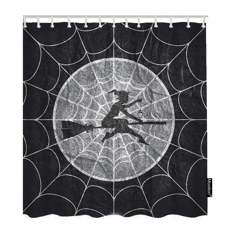 Moslion Wicked Witch Halloween Shower Curtain - Vintage Cobweb Design with Spooky Pattern, 72x72 Inch Polyester Bathroom Decor - Perfect for Halloween Party Decorations & Themed Bathroom Makeovers