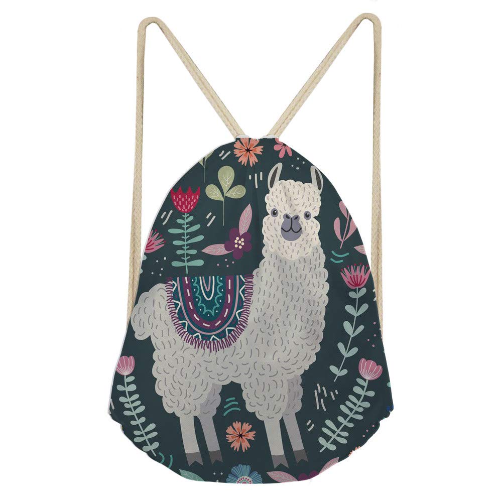UPETSTORY Small Llama Alpaca Flower Drawstring Backpack for Women & Girls - Lightweight Gym Sack for Dance, Beach, Sports, School & Travel | Cute Green Cinch Bag