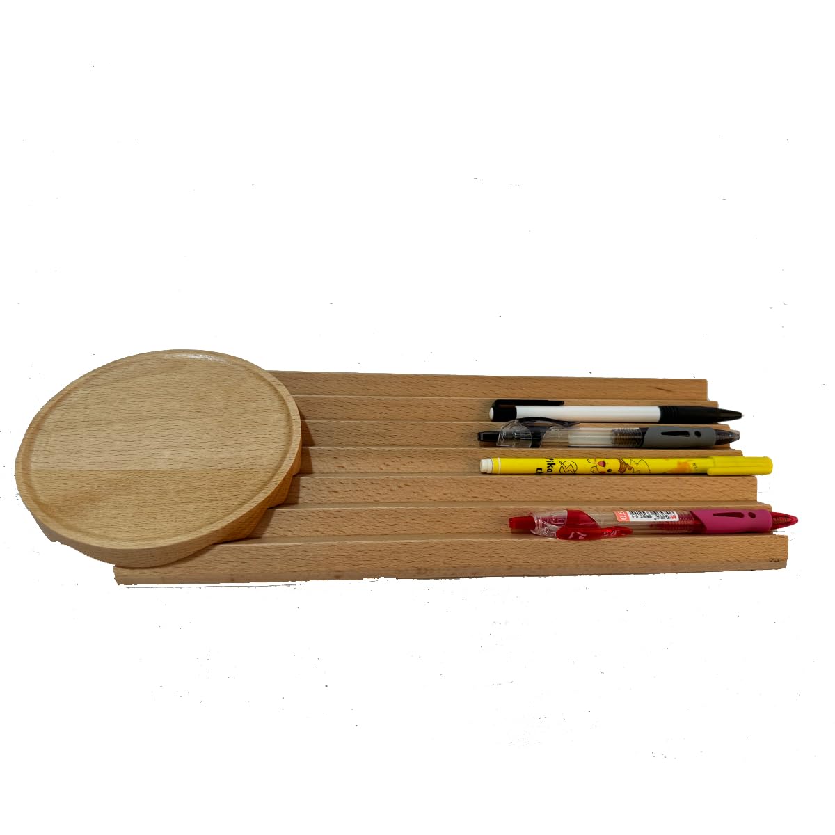 Wave-Shaped Wooden Pen Holder & Desk Organizer - Pencil Tray for Fountain Pens, Markers & Office Supplies - Perfect for Home, Office & Study Desk Organization (Log Design)