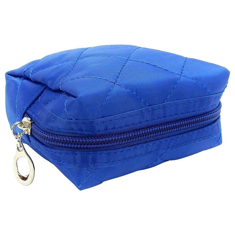 Kingsley Quilted Cosmetic Bag Set of 3 - Waterproof Travel Makeup Organizer with Zipper - Multi-Purpose Pouch for Toiletries, Coins & Jewelry - Perfect for Vacation, Gym & Daily Use - Blue